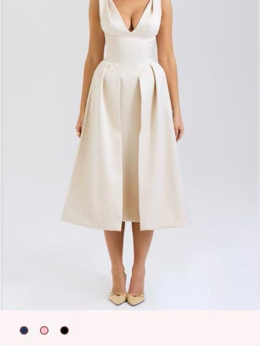 House of CB Cream Pleated Midi Skirt
